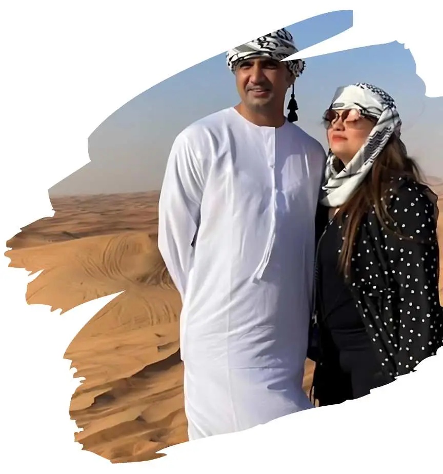 Sami and Zaara in the desert in UAE