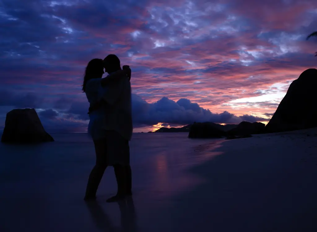 A couple embracing each other in a holiday